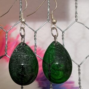 Emerald green resin dangle earrings
